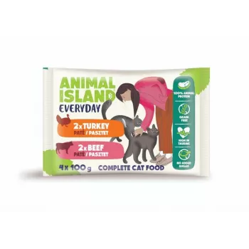 ANIMAL ISLAND ėdalo katėms paketėliai jautiena/kalakutiena 4x100g