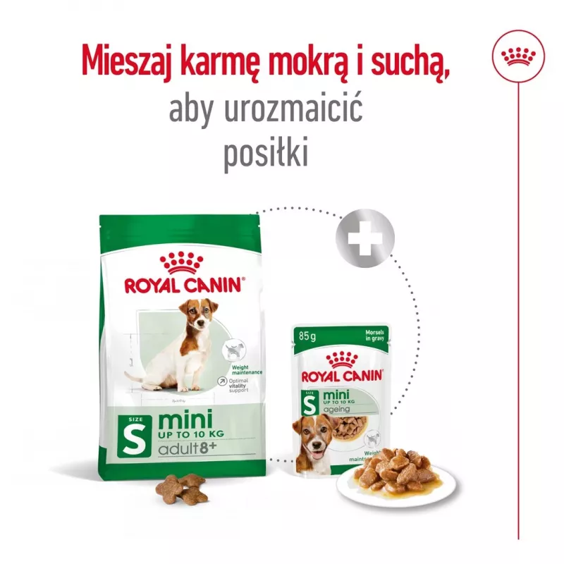 Sausas šunų ėdalas Royal Canin Mini Adult 8+ 2 kg – mažoms veislėms 5–10 kg, paukštiena, svorio kontrolės formulė