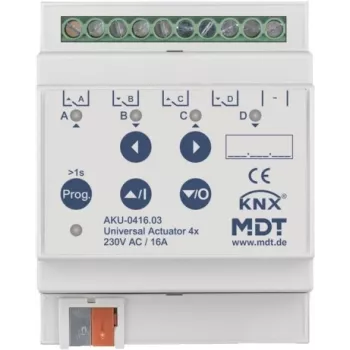 MDT technologies universalus pavarų blokas 4 kanalų 4TE REG, 16A, 230VAC, 100µF, modelis Battery-0416.03