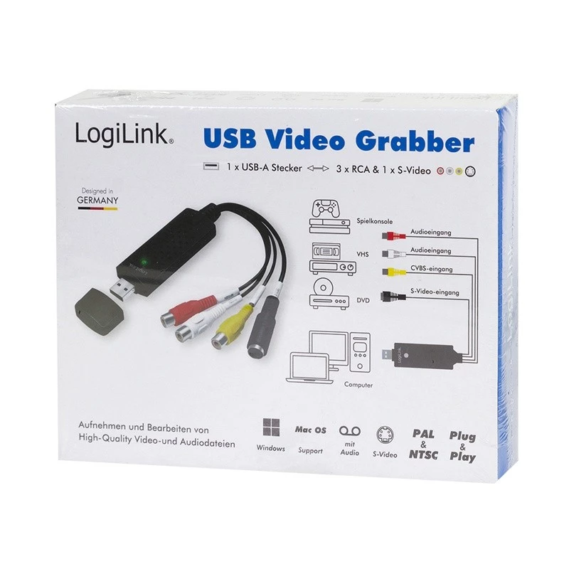 LogiLink USB 2.0 A/V Grabber, USB-A/M į 3x RCA + Mini-DIN5/F, juodas