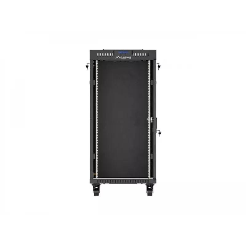 Tinklo spintos stovas LANBERG 19 colių 24U 600x800 mm juodas su stiklinėmis durimis ir LCD išpjova (Flat Pack) v2