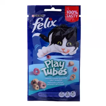 Felix Play Tubes Fish & Shrimps 50 g — sausas skanėstas katėms