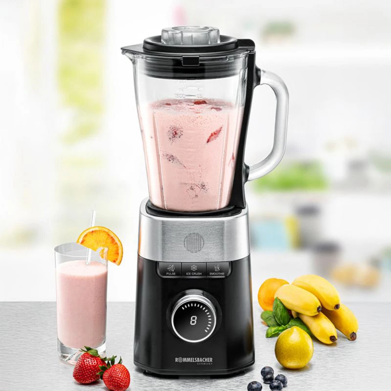Stacionarus blenderis Rommelsbacher MX 1260 — 1200 W, 1,5 l, juodas/nerūdijantis plienas