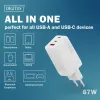 Sieninis įkroviklis DIGITUS DA-10303 67W GaN, 2× USB-C + 1× USB-A, 100–240 V, baltas