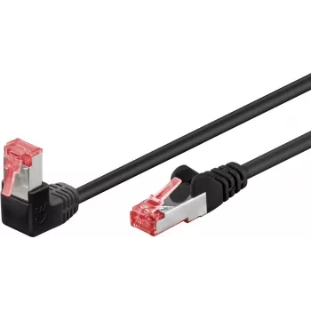 Goobay CAT 6 Patch Laidas 1x 90° kampu, S/FTP (PiMF), Juodas, 2 m - fiksavimo skirtukas viršuje, LSZH Halogen-Free, Varis (51544)