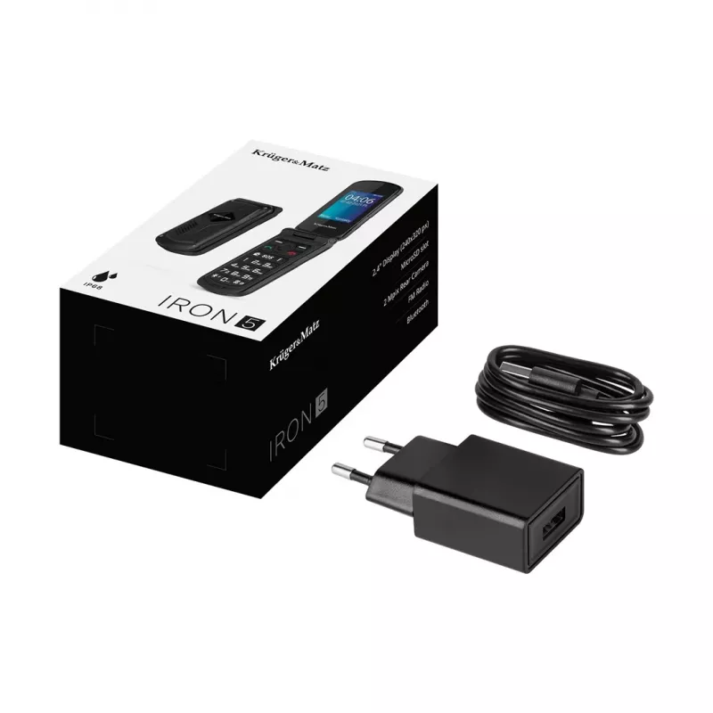 Sulankstomas telefonas Kruger & Matz Iron 5 Flip KM0466 — Dual SIM, 2.4 colių ekranas, IP68/IP69K, 1200 mAh