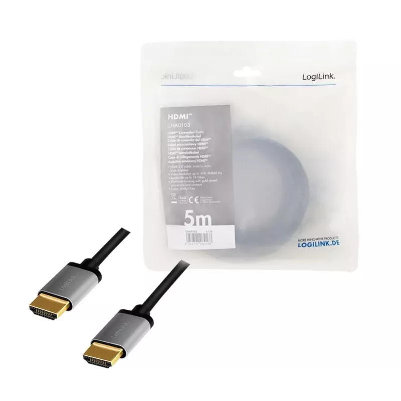 HDMI kabelis 4K/60Hz, ALU, juodas, 5m