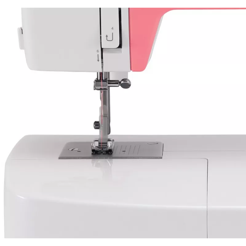 Singer Simple 3210 automatinė siuvimo mašina, elektromechaninė, 10 dygsnių, 4 žingsnių kilpų siuvimas, laisvoji platforma, 85 W, balta/rožinė