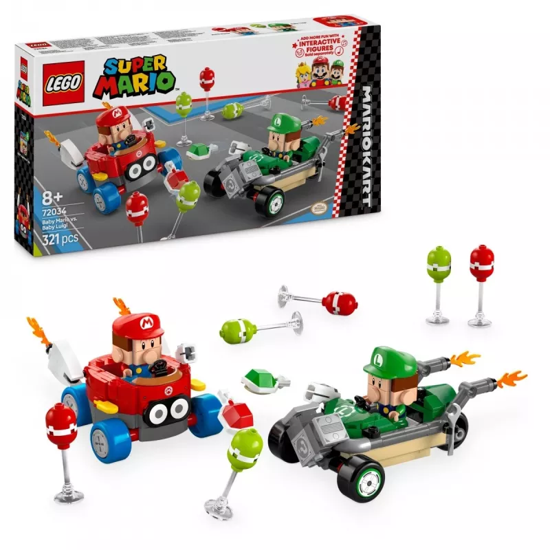 LEGO 72034 Super Mario Kūdikis Mario prieš Kūdikį Luidžį – interaktyvios figūrėlės ir konstruojami žaidimo elementai