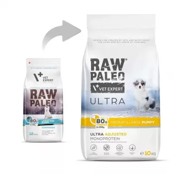VET EXPERT RAW PALEO Ultra Medium&Large Puppy Turkey sausas ėdalas šuniukams - kalakutiena - 10 kg