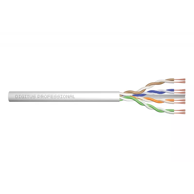 Tinklo kabelis Digitus CAT 6A U/UTP vytos poros sujungimo laidas neapdorotas 100m Pilka