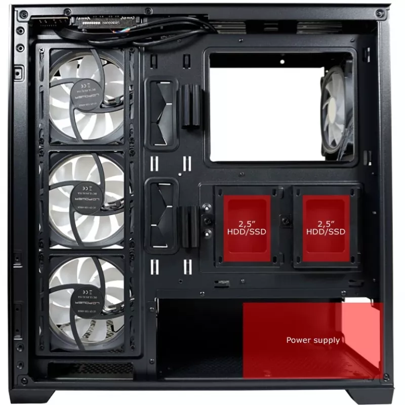 LC-Power korpusas MidiTower 715B juodas USB3.2 / Audio be maitinimo šaltinio SEAMLESS_X LC-715B-ON