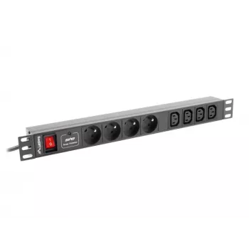 LANBERG PDU-04E04I-0200-BK 1U horizontalus maitinimo skirstytuvas, 4× C13, 16 A, 220–250 V, 2 m