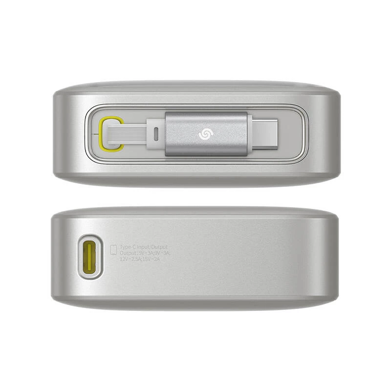 Powerbank Baseus OS Free2Pull 10000mAh 30W su kabeliu (pilka)