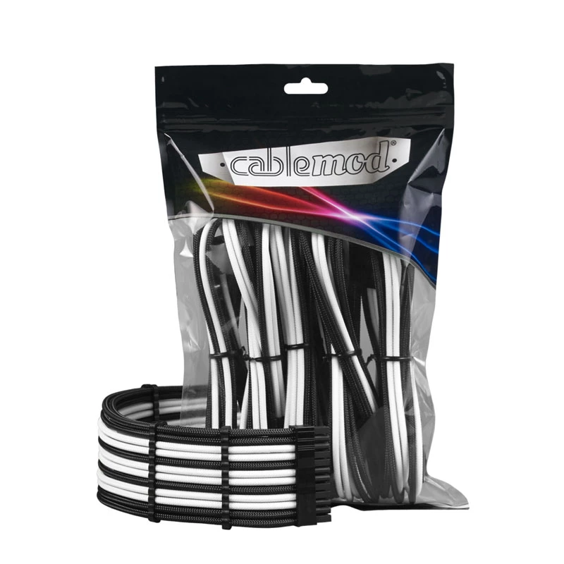 CableMod PRO ModMesh 12VHPWR kabelio ilginimo rinkinys — juoda/balta, PCIe 12VHPWR 16 kaiščių ilginimo rinkinys