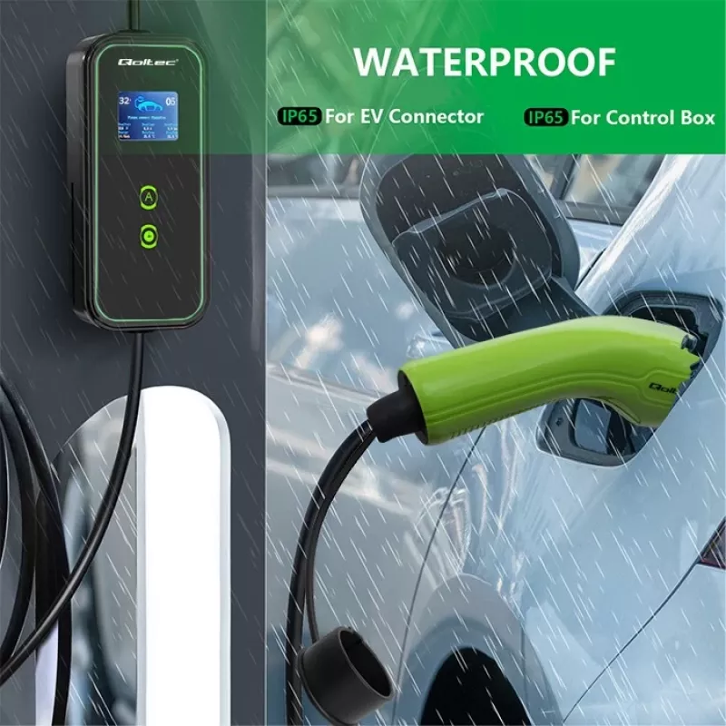 Qoltec Mobile EV automobilio įkroviklis reguliuojamas 2in1 Type2 | 7kW | 230V | CEE 3 kištukas | Wi-Fi | LCD | Nešiojamas | Wallbox | 5m
