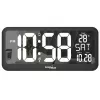 Didelis skaitmeninis laikrodis sieninis / ant stovo su temperatūros jutikliu 37x17 cm LCD ekranas, maitinamas adapteriu ir baterijomis
