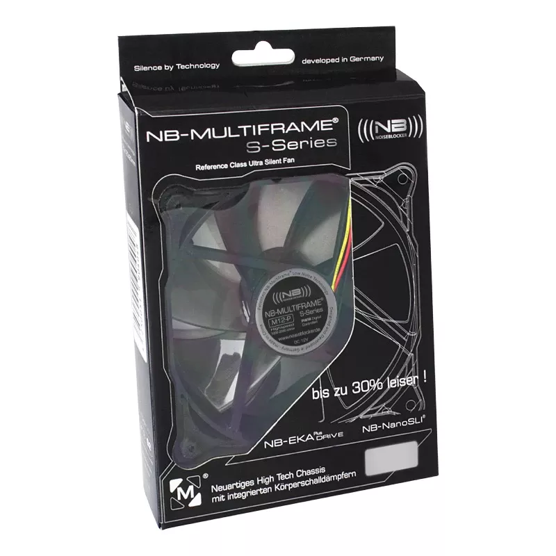 NoiseBlocker Multiframe M12-P 120 mm kompiuterio korpuso ventiliatorius, 2000 RPM, 133 m³/h, 4,5 V, juodas