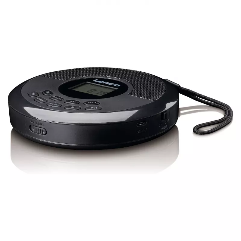 Nešiojamas CD grotuvas Lenco CD-340BK – juodas, kompaktiškas
