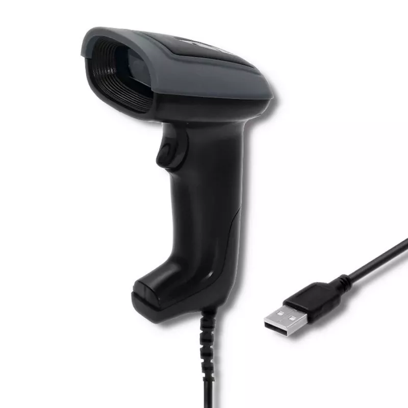 Rankinis brūkšninių kodų skaitytuvas QOLTEC 50863 – 1D/2D skaitytuvas, USB laidinis, LED jutiklis, juodas, 5V, 1,8 m laidas