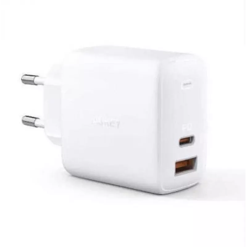 Sieninis įkroviklis Aukey PA-B3 Baltas GaN 65W USB-C / USB-A greitasis įkroviklis