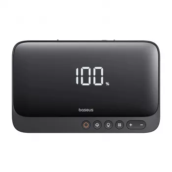 Nešiojamas akumuliatorius Baseus Super Energy 6000 mAh – užvedimo starteris, LiPo 6000 mAh, 300 A paleidimo srovė, 150 PSI, įmontuotas ekranas ir žibintuvėlis, USB-C + USB-A, juodas
