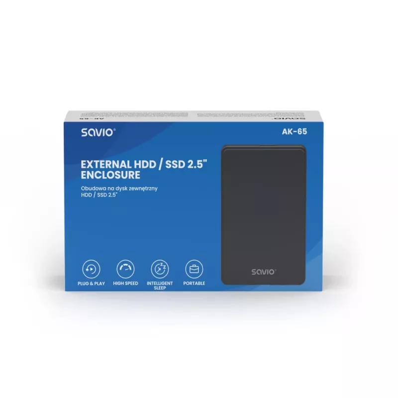 Išorinis HDD/SSD dėklas SAVIO AK-65 Juodas 2.5 colio SATA USB 3.0 5 Gbit/s Micro-USB