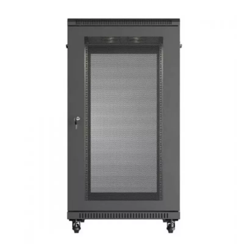 19 colių stelažo spinta LANBERG FF01-6022-23B, 22U, 600×1000 mm, juoda, perforuotos durelės