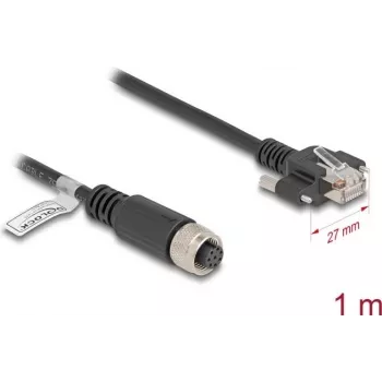 Tinklo kabelis DeLOCK M12 A-koduotas 8 kontaktų moteriškas į RJ45 kištuką Cat5e 1m Juodas