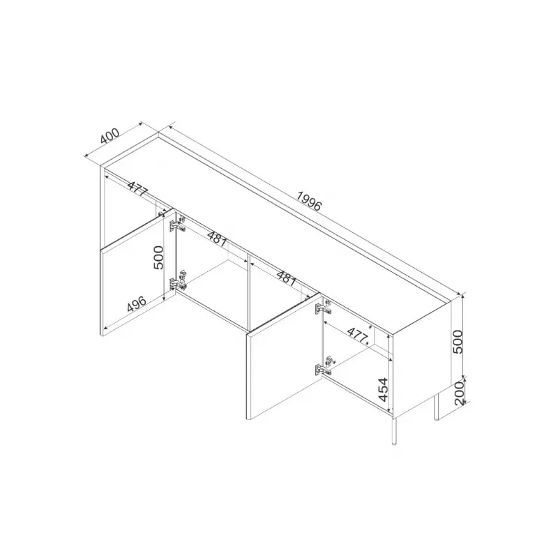 Komoda cama meble FELLINI 2000×400×700 mm, alyvuogė su aliejumi dengtu ąžuolo viršumi, MDF rėmas