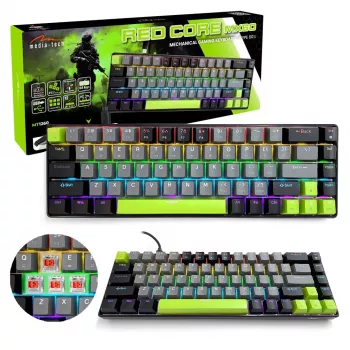 Mechaninė klaviatūra MEDIA-TECH MT1260 Red Core MX60, 60% form factor, CHERRY MX Red jungikliai, RGB foninis apšvietimas, USB, žalia