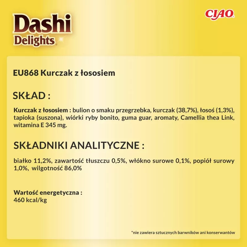 Šlapi skanėstai katėms INABA Dashi Delights Vištiena su Lašiša sultinyje 70 g