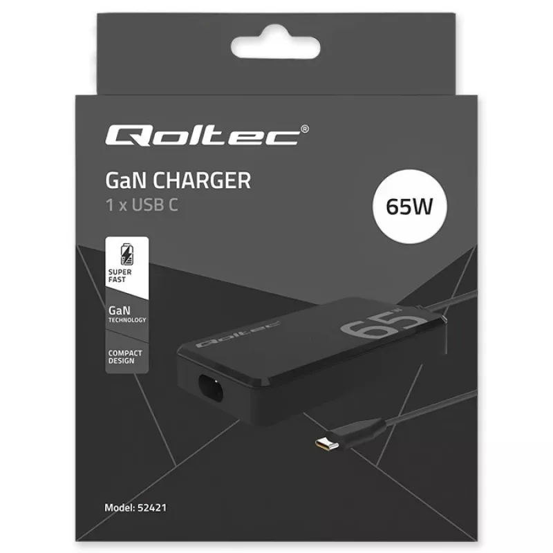 QOLTEC Įkroviklis 65W GaN Super Fast SLIM PD 5-20V 3.25A USB-C