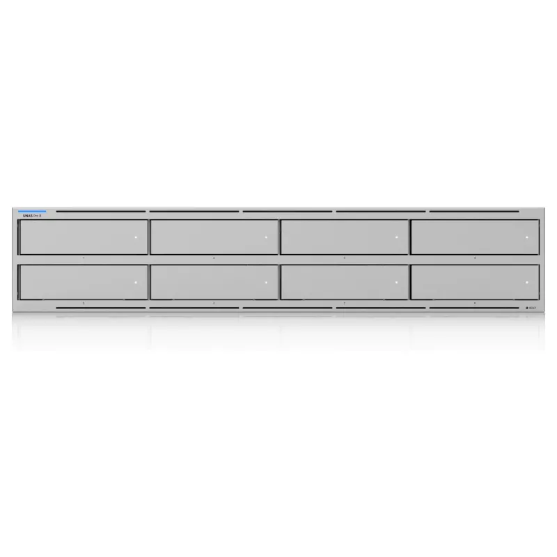 Ubiquiti UniFi UNAS Pro 8 Tinklo saugykla, 2HE, stelažinis, 10 Gbps, 8x HDD / 2x M.2 lizdai, UniFi integracija (UNAS-PRO-8)