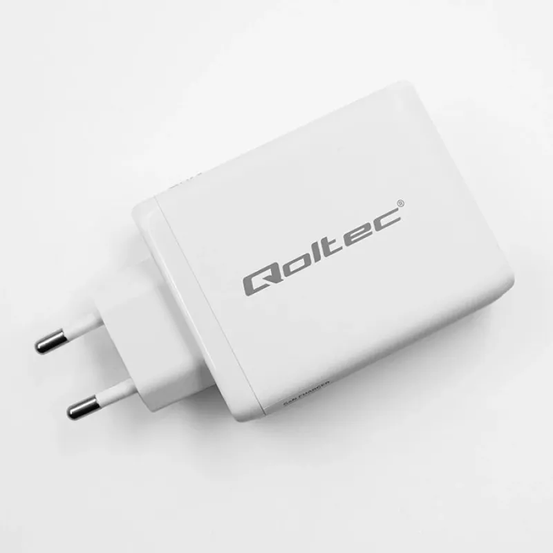 Kroviklis QOLTEC 100W GaN USB-C Dual PD 5–20V 1.5–5A, 2×USB-C