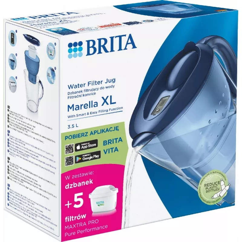 Vandens filtro ąsotis BRITA Marella XL su 5 MAXTRA PRO kasetėmis, mėlynas