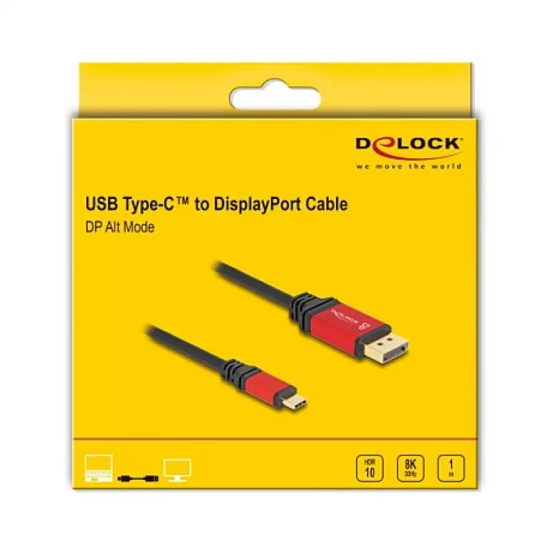 DeLOCK USB Type-C į DisplayPort laidas 8K 30Hz HDR 1m raudonas