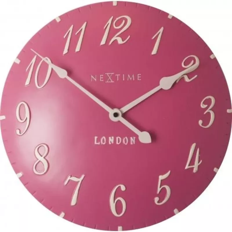 NeXtime 3084rz London Arabiškas sieninis laikrodis, Ø34.5 cm, rožinė/balta