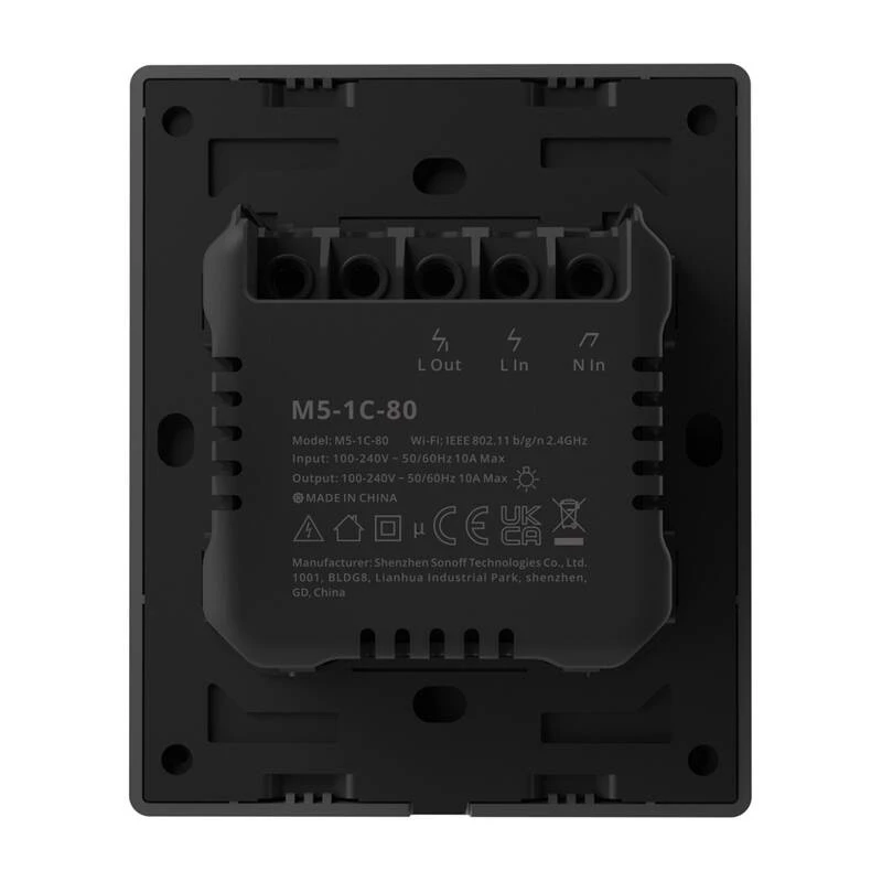 Sieninis jungiklis Sonoff M5-1C-80 Wi‑Fi — vienpolis išmanusis jungiklis montavimui sienoje, 1 kanalas