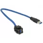 Delock 86375 Keystone modulis USB 5 Gbps, A tipo lizdas 250° į A tipo kištuką, 0,5 m kabelis