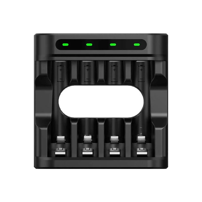 Baterijų įkroviklis XTAR 4 lizdai AA/AAA (Li-ion, NiMH) USB-C, LED indikatoriai, juodas