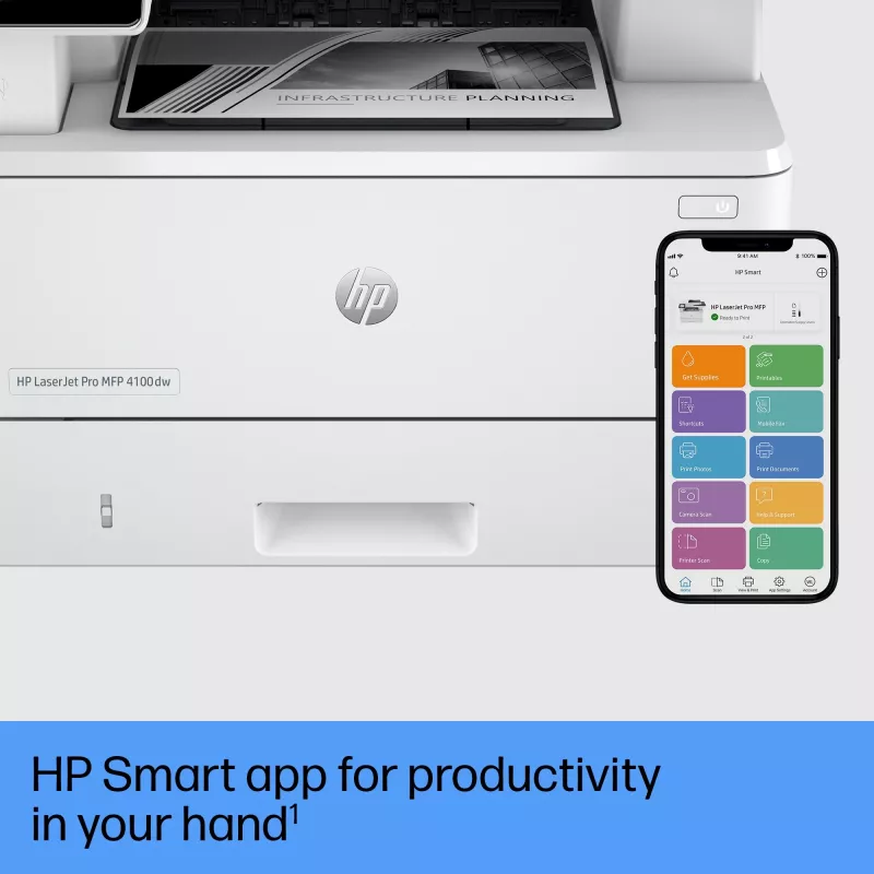 HP LaserJet Pro MFP 4102dw daugiafunkcis spausdintuvas, lazerinis, monochrominis spausdinimas, 1200 x 1200 DPI, A4, tiesioginis spausdinimas, baltas