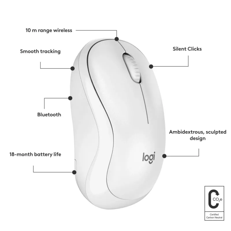 Pelė Logitech M240 Silent Bluetooth Wireless balta