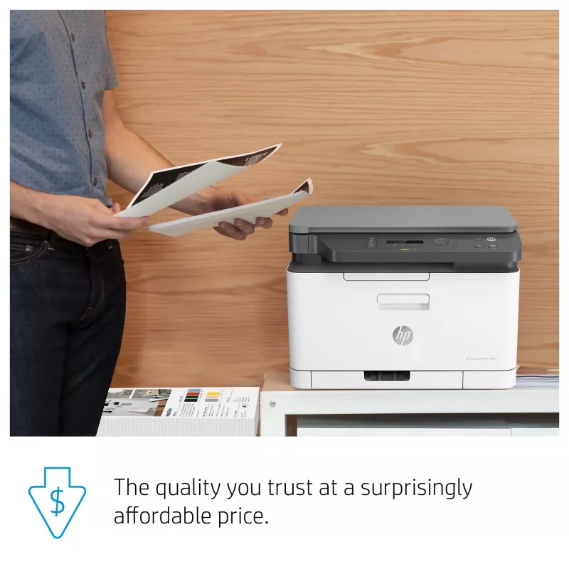 Daugiafunkcis spausdintuvas HP Color Laser MFP 178nw – spalvotas spausdinimas, A4, 18 ppm (n/j), Wi‑Fi, Ethernet, dvipusis skenavimas