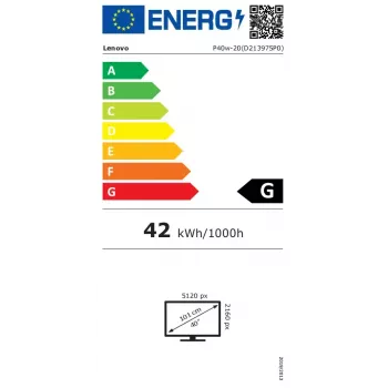 Lenovo ThinkVision P40w-20 monitorius 100,8 cm (39,7 col.) 5120 x 2160 pikselių 5K Ultra HD LED juodas