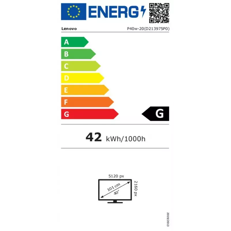 Lenovo ThinkVision P40w-20 monitorius 100,8 cm (39,7 col.) 5120 x 2160 pikselių 5K Ultra HD LED juodas