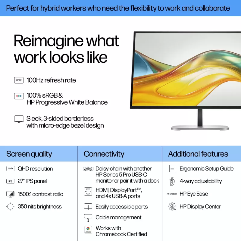 HP Series 5 Pro 27 colių QHD monitorius - 527pq, 68.6 cm (27 colių), 2560 x 1440 pikselių, Quad HD, LCD, 5 ms, juodas