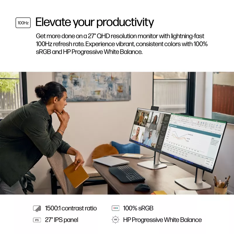 HP Series 5 Pro 27 colių QHD monitorius - 527pq, 68.6 cm (27 colių), 2560 x 1440 pikselių, Quad HD, LCD, 5 ms, juodas