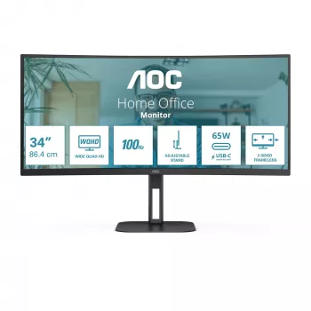 AOC CU34V5C/BK monitor 86,4 cm (34 inch) 3440 x 1440 pikselių Wide Quad HD LED juodas