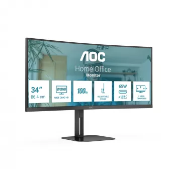 AOC CU34V5C/BK monitor 86,4 cm (34 inch) 3440 x 1440 pikselių Wide Quad HD LED juodas